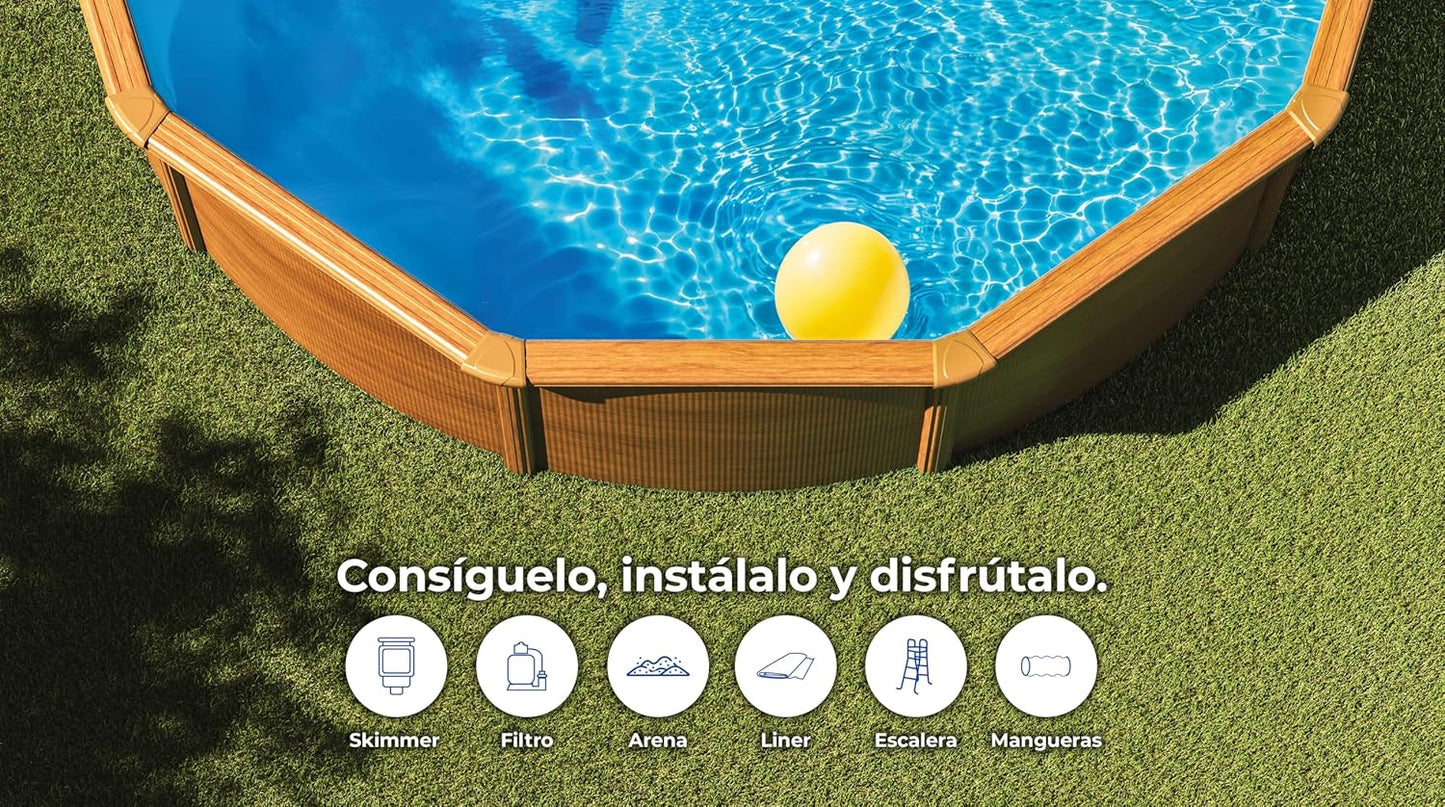 Piscina Elevada Redonda, Aspecto Madera, 300 x 120